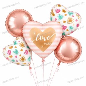 Rose Gold Striped Heart I Love U Foil Balloons (Pack of 5)