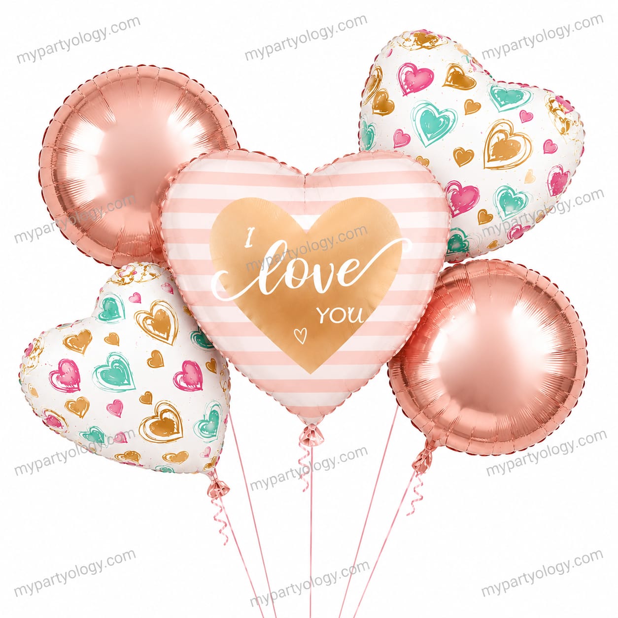 Rose Gold Striped Heart I Love U Foil Balloons (Pack of 5)