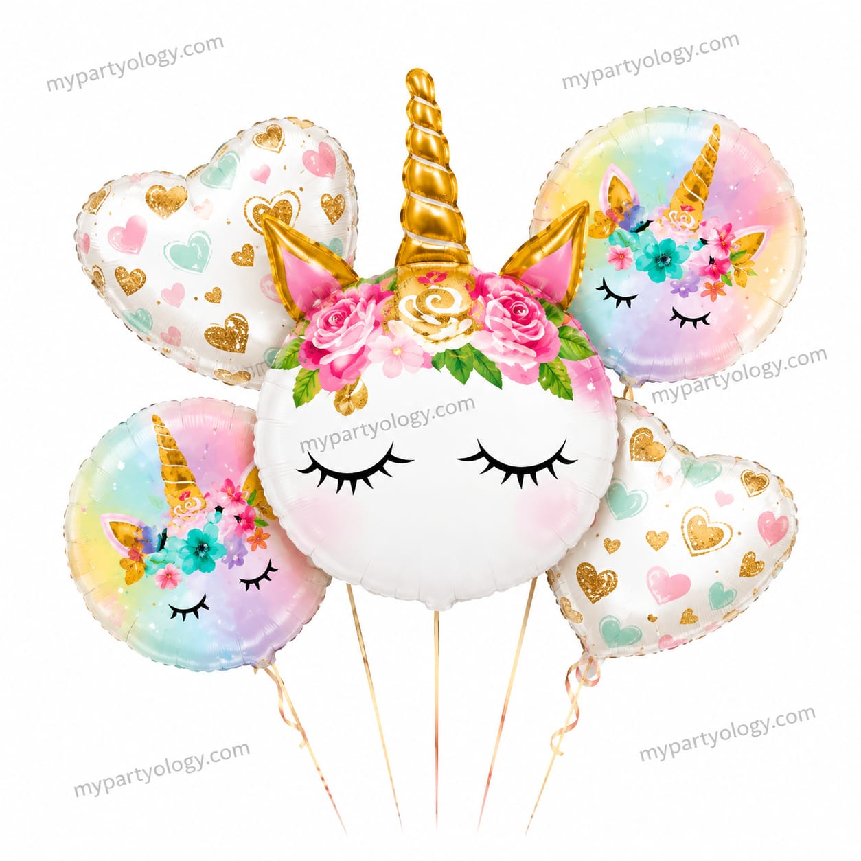 Unicorn Face Round Foil Balloon Set (Pack of 5)