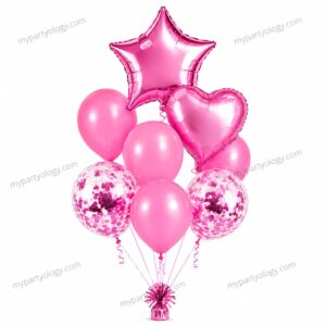 Dark Pink Heart/Star & Latex Confetti Latex Balloon Set (Pack of 8)