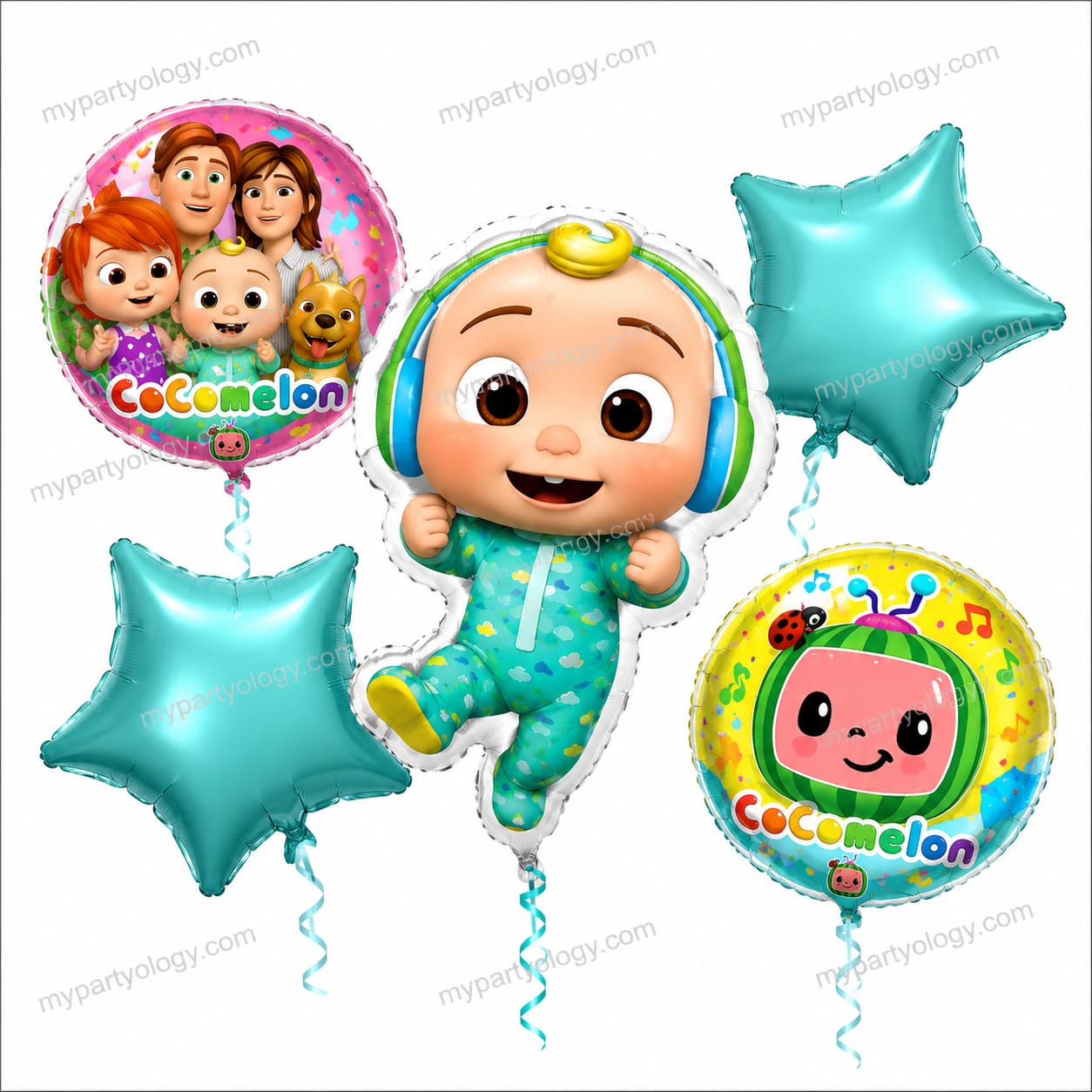 Cocomelon Light Blue Stars Foil Balloon Set (Pack of 5)