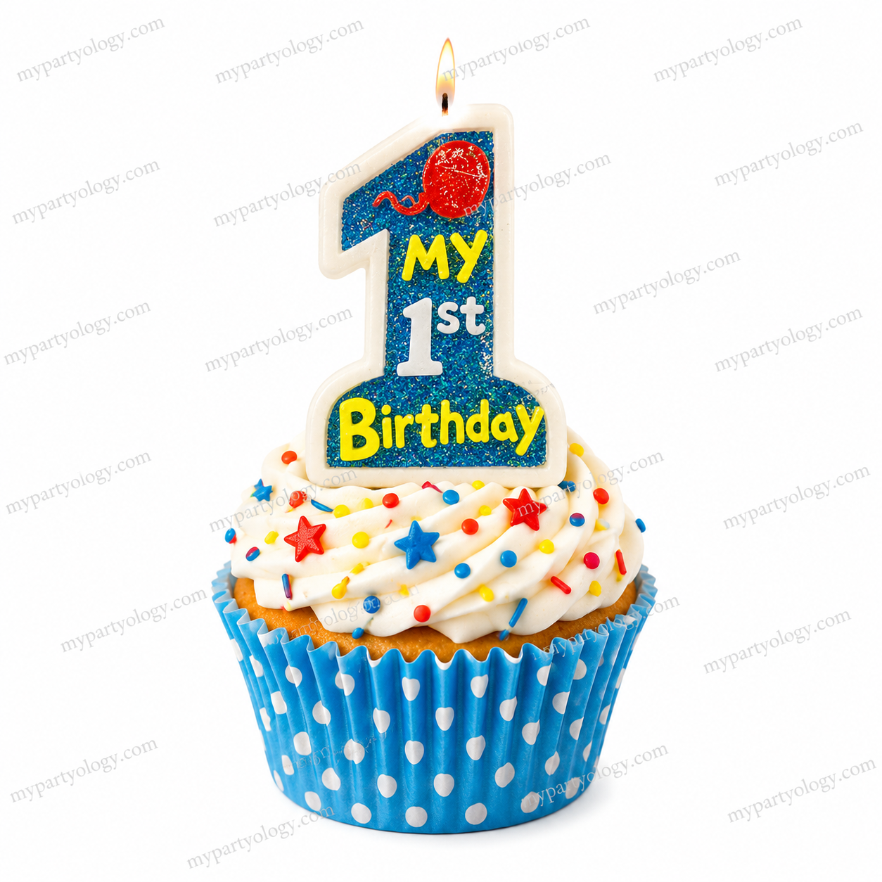 My 1st Birthday Glitter Blue Candle