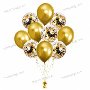 Gold Metallic & Confetti Latex Balloon Set (Pack of 10)