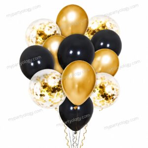 Navy Blue & Gold Confetti Latex Balloon Set (Pack of 12)
