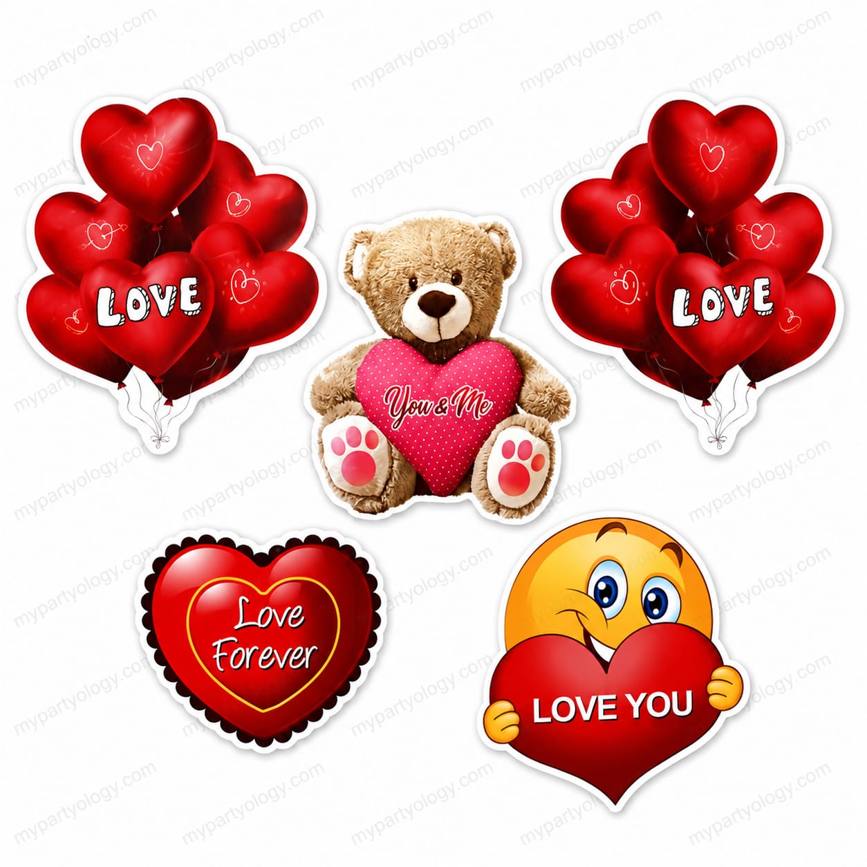 Love Hearts & Teddy Cut Outs (Pack of 5)