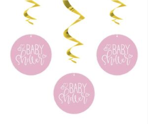 Baby Shower Pink Hanging Swirl Decorations (Pack of 3)