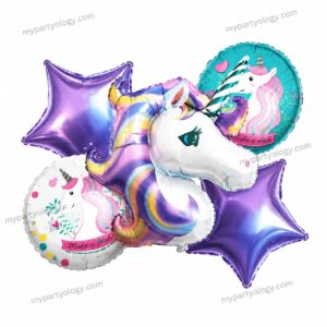 Unicorn Purple Stars Foil Balloon Set (Pack of 5)