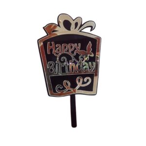 Happy Birthday Butterfly Black & Gold Cake Topper