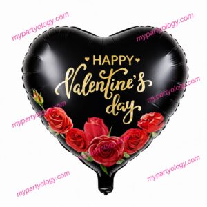 Happy Valentine's Day Black Heart With Roses 18'' Foil Balloon