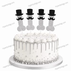 Silver Dicky Top Hat Cake Topper (Pack of 4)