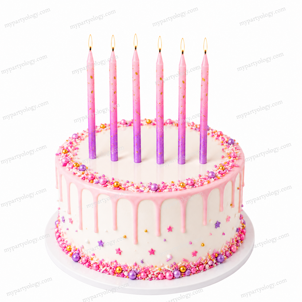 Pink & Purple Sparkling Ombre Candles (Pack of 6)