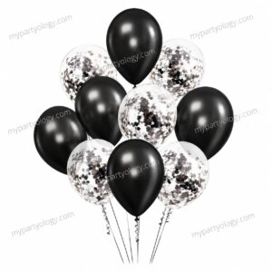Black Confetti & Solid Coloured Latex Balloons (Pack of 10)