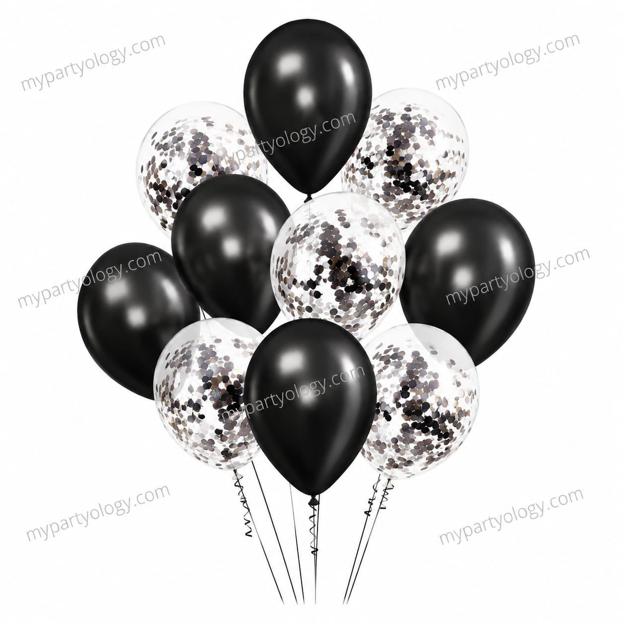 Black Confetti & Solid Coloured Latex Balloons (Pack of 10)