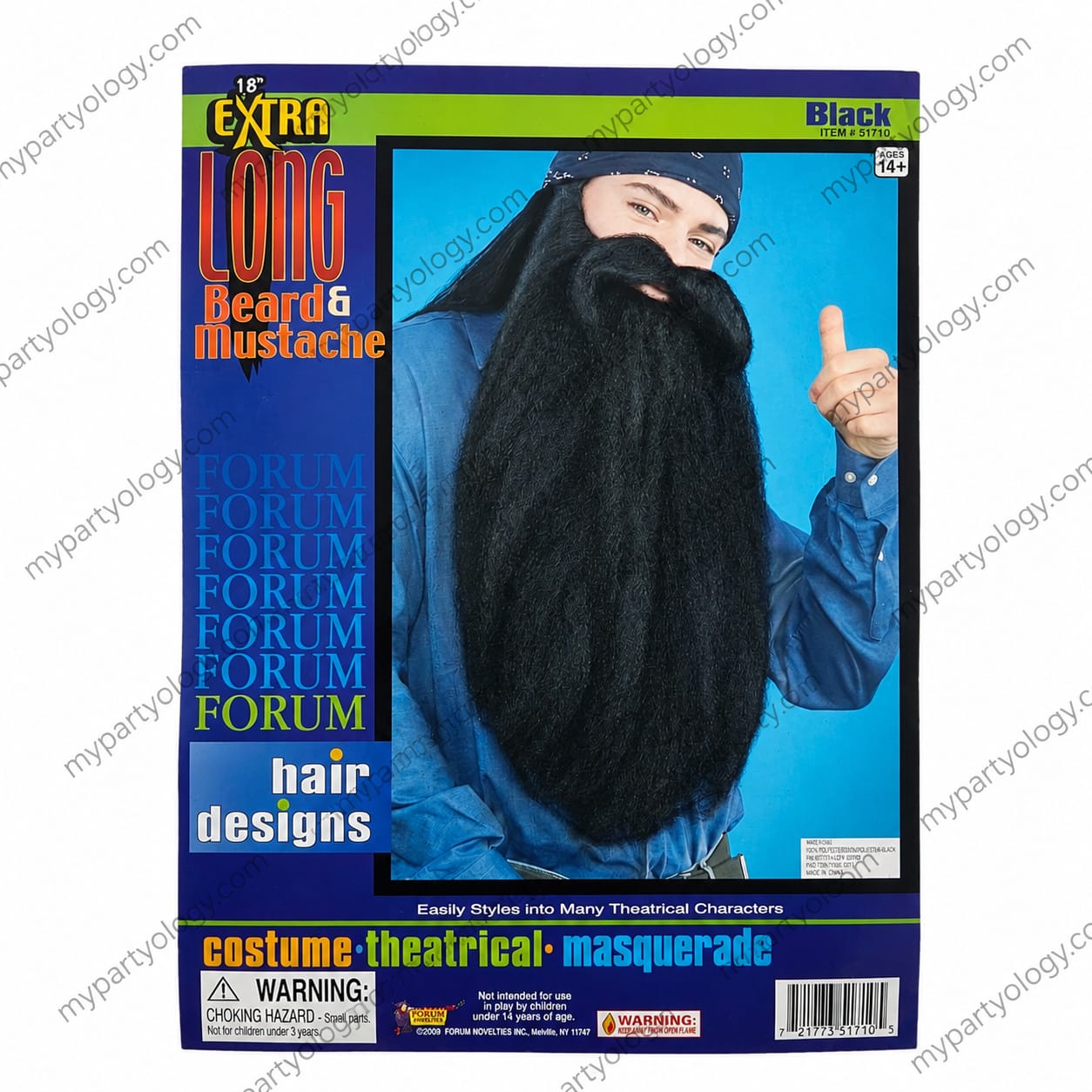 Wizard Black Extra Long Beard & Mustache Set (Pack of 1) - Image 2