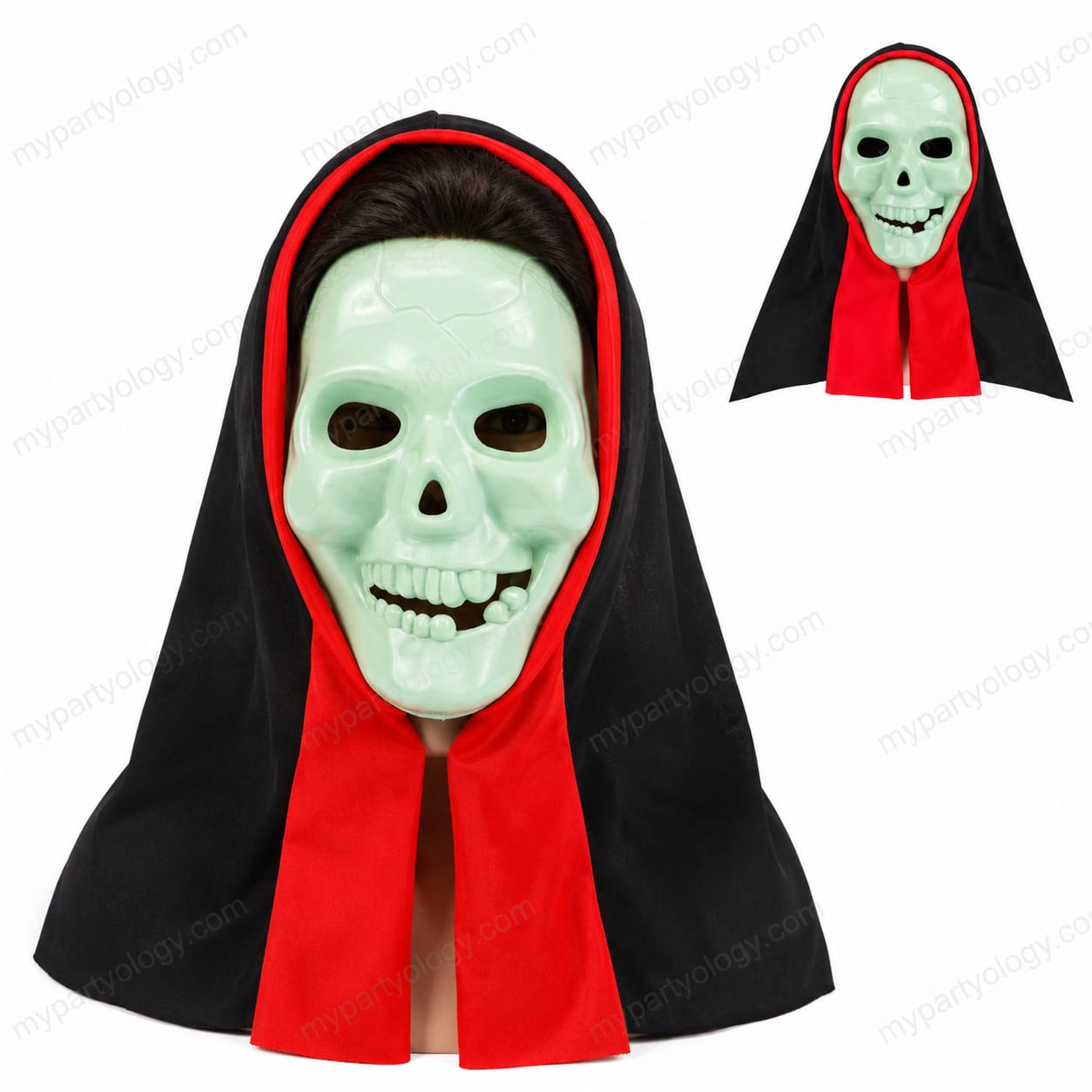 Skeleton Face Glow in the Dark Hooded Mask