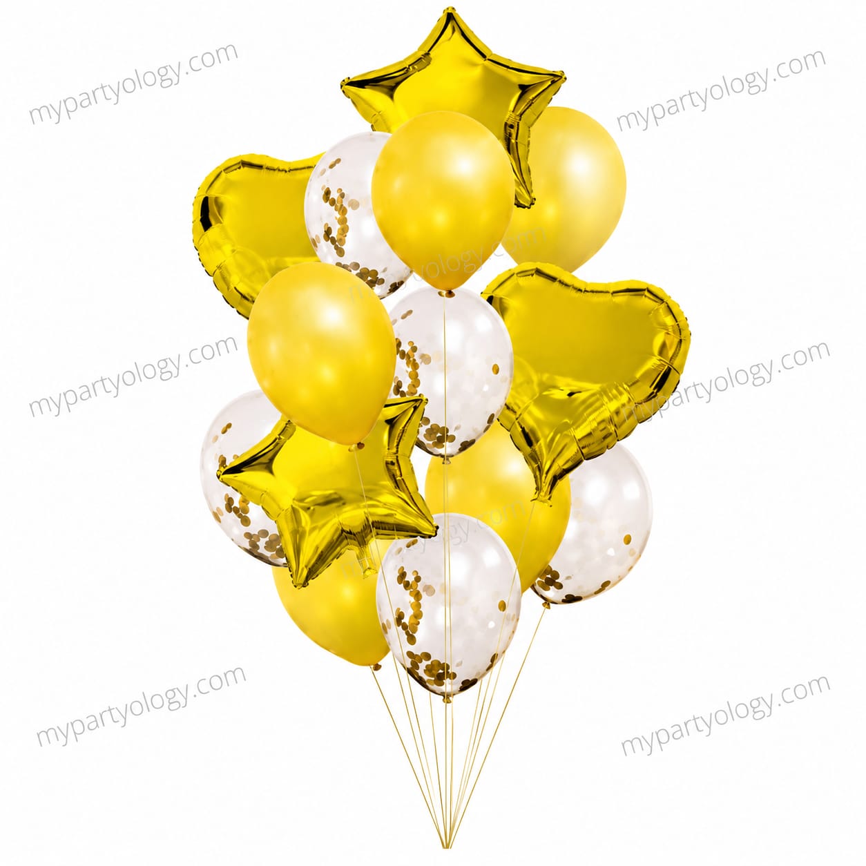 Gold Confetti Balloons with Heart & Stars Foil Balloon Set (Pack of 14)