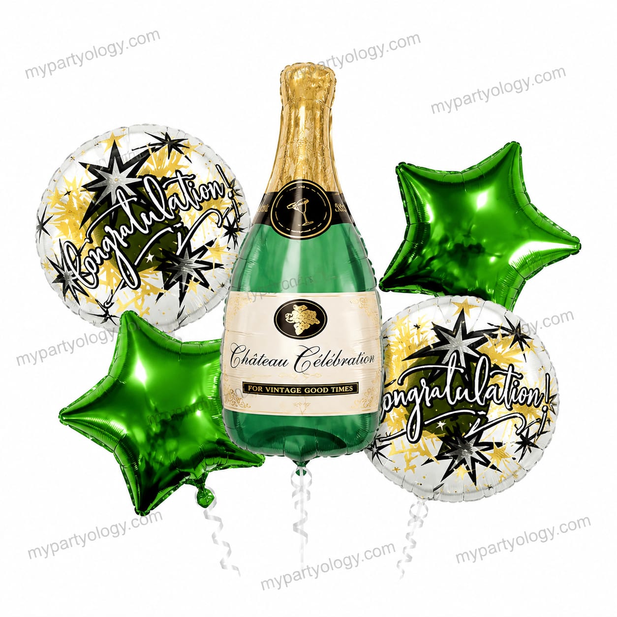 Green Champagne Bottle Congratulation Foil Balloon Set (Pack of 5)