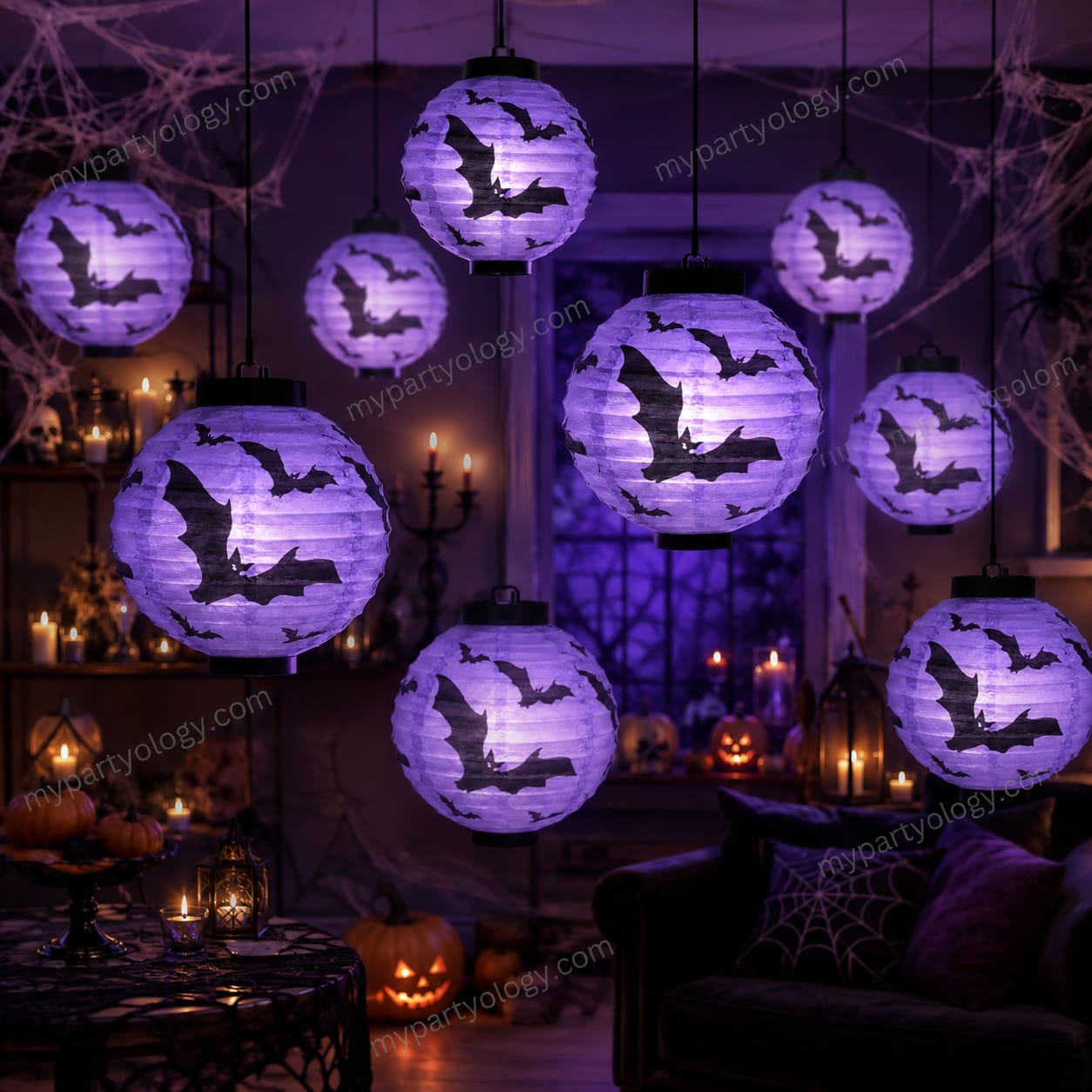 Bat Purple Battery Operated Halloween Lantern (Pack of 1) - Image 2
