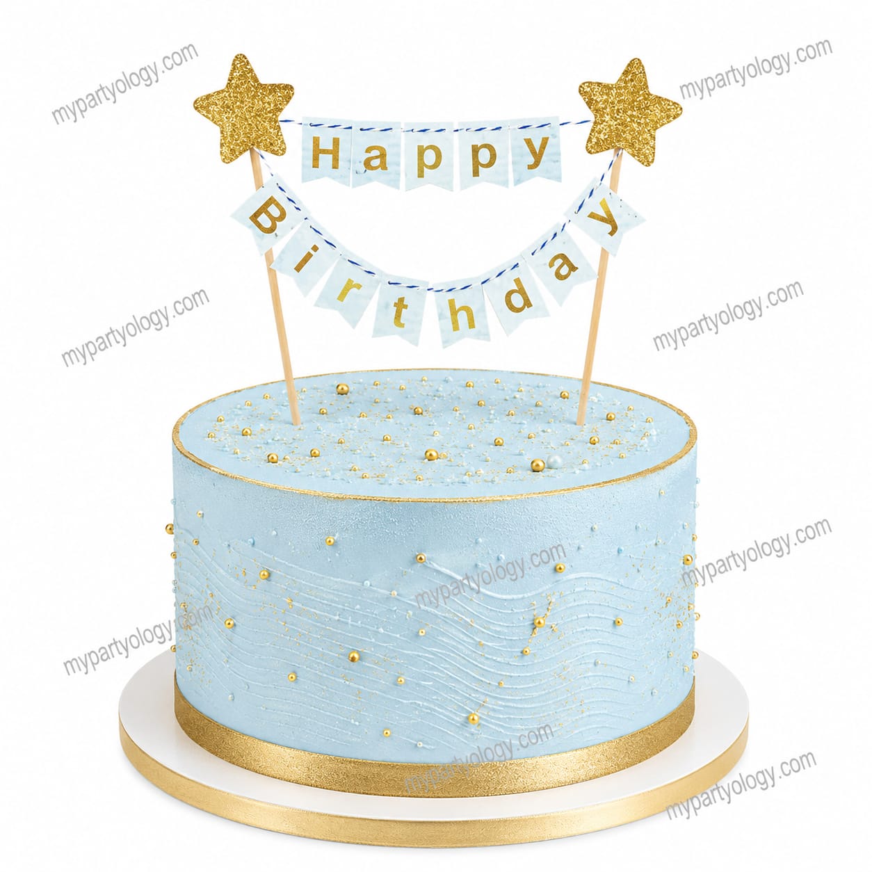 Happy Birthday Blue Flag Banner Cake Topper