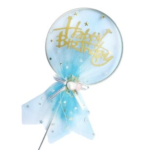 Happy Birthday Blue Lace Round Cake Topper