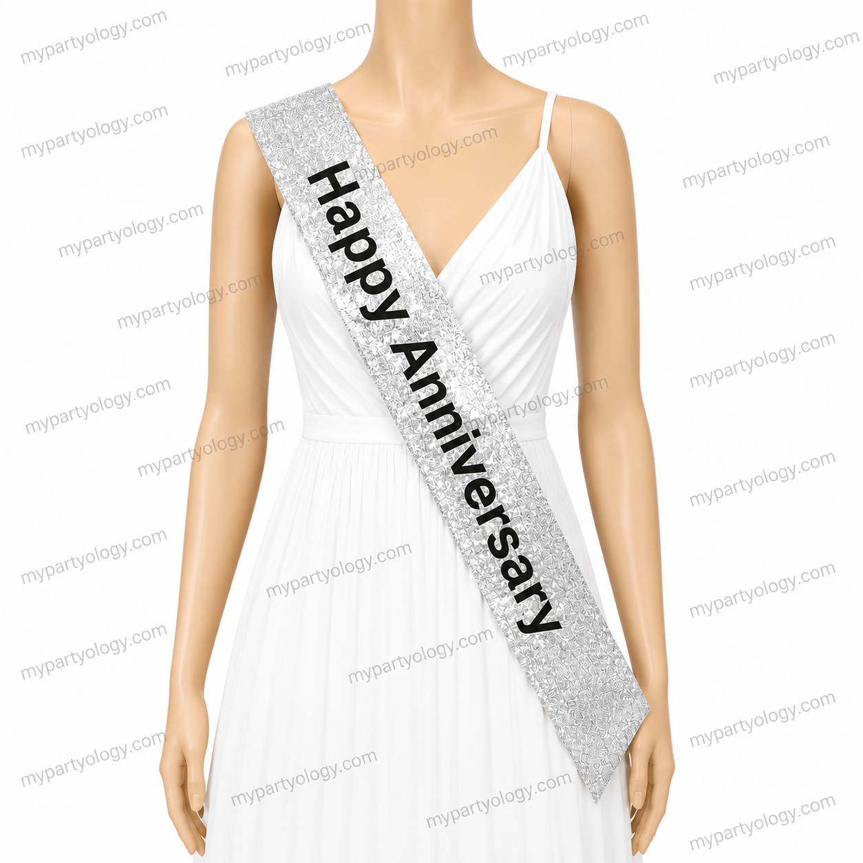 Happy Anniversary Silver Glitter Sash