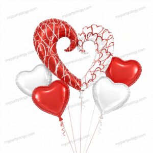 White and Red Etched Heart Foil Balloon (Pack of 5)