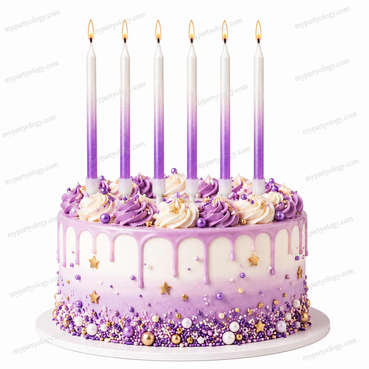 Purple Sparkling Ombre Candles (Pack of 6)
