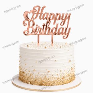 Happy Birthday Rose Gold with Heart Cake Topper