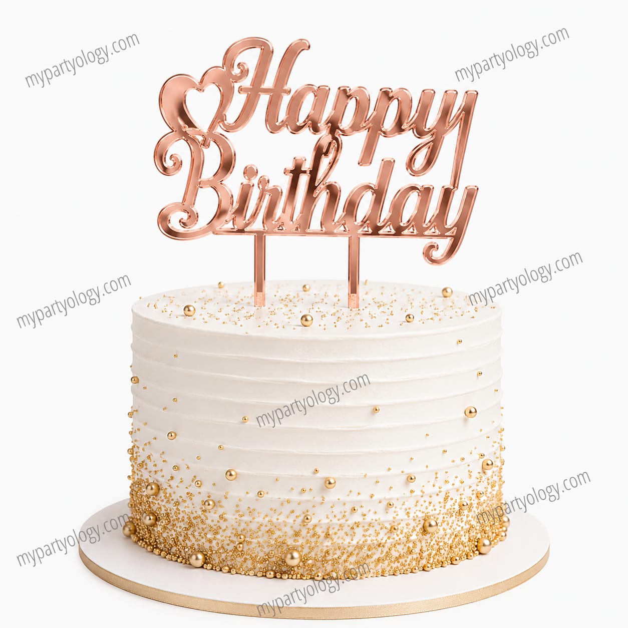 Happy Birthday Rose Gold with Heart Cake Topper