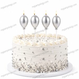 Silver Metallic Balloon Cake Candle (Pack of 4)