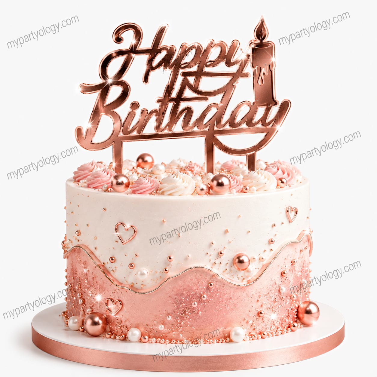 Happy Birthday Rose Gold with Candle Cake Topper