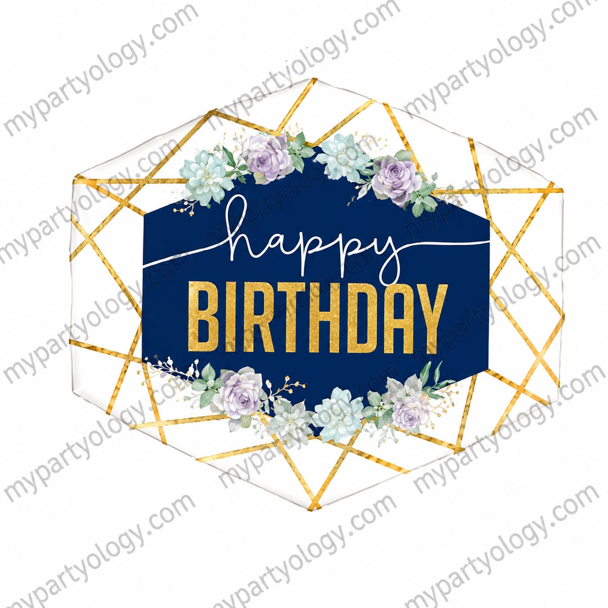 Geo Navy Floral Happy Birthday 30" Foil Balloon (Betallic Italy)