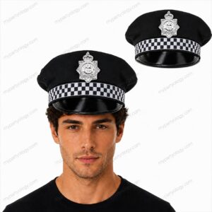 Police Black Chequered Hat (Pack of 1)