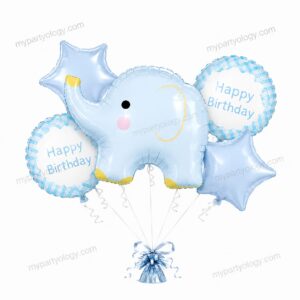 Happy Birthday Blue Baby Elephant Foil Balloon Set (Pack of 5)