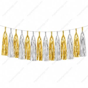 Gold & Silver Paper Tassles Hanging Decor Set (Pack of 15)