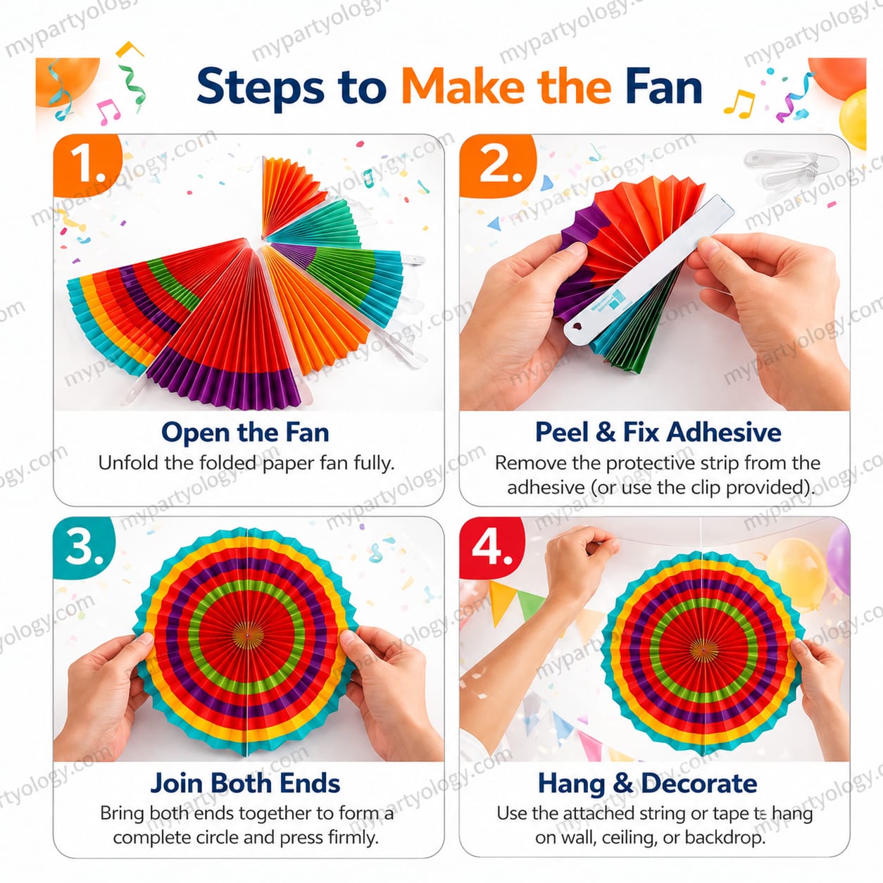 Colourful Summer Vibe Paper Fans Set (Pack of 6) - Image 3