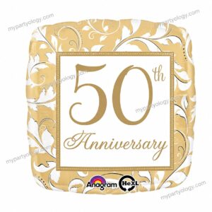 50th Anniversary Gold Elegant Square 18''  Foil Balloon (Anagram)