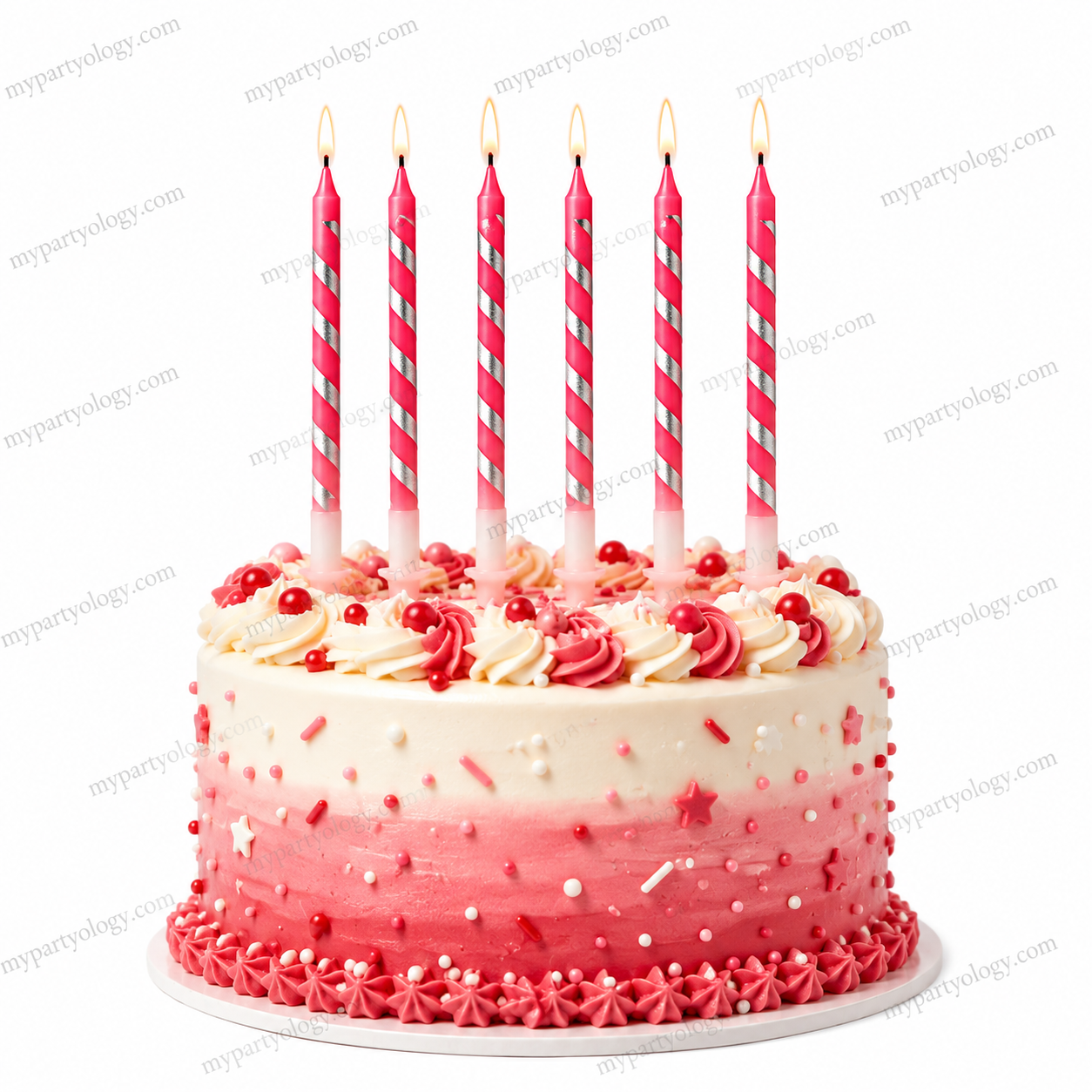 Pink With Silver Glitter Stripes Candle (Pack of 6)
