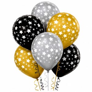 Black, Gold and Silver Stars Latex Set (Pack of 6)