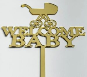 Welcome Baby Gold Glitter Cake Topper