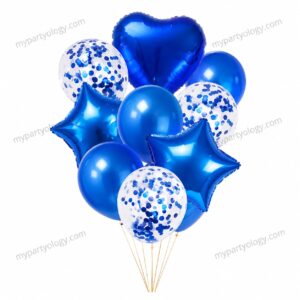Blue Stars & Heart Foil & Latex Balloon Set (Pack of 10)