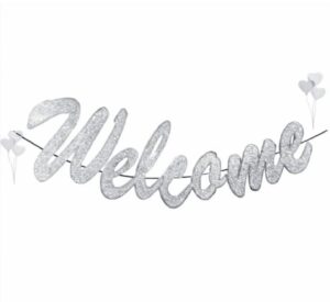 Welcome Silver Glitter Cursive Paper Banner