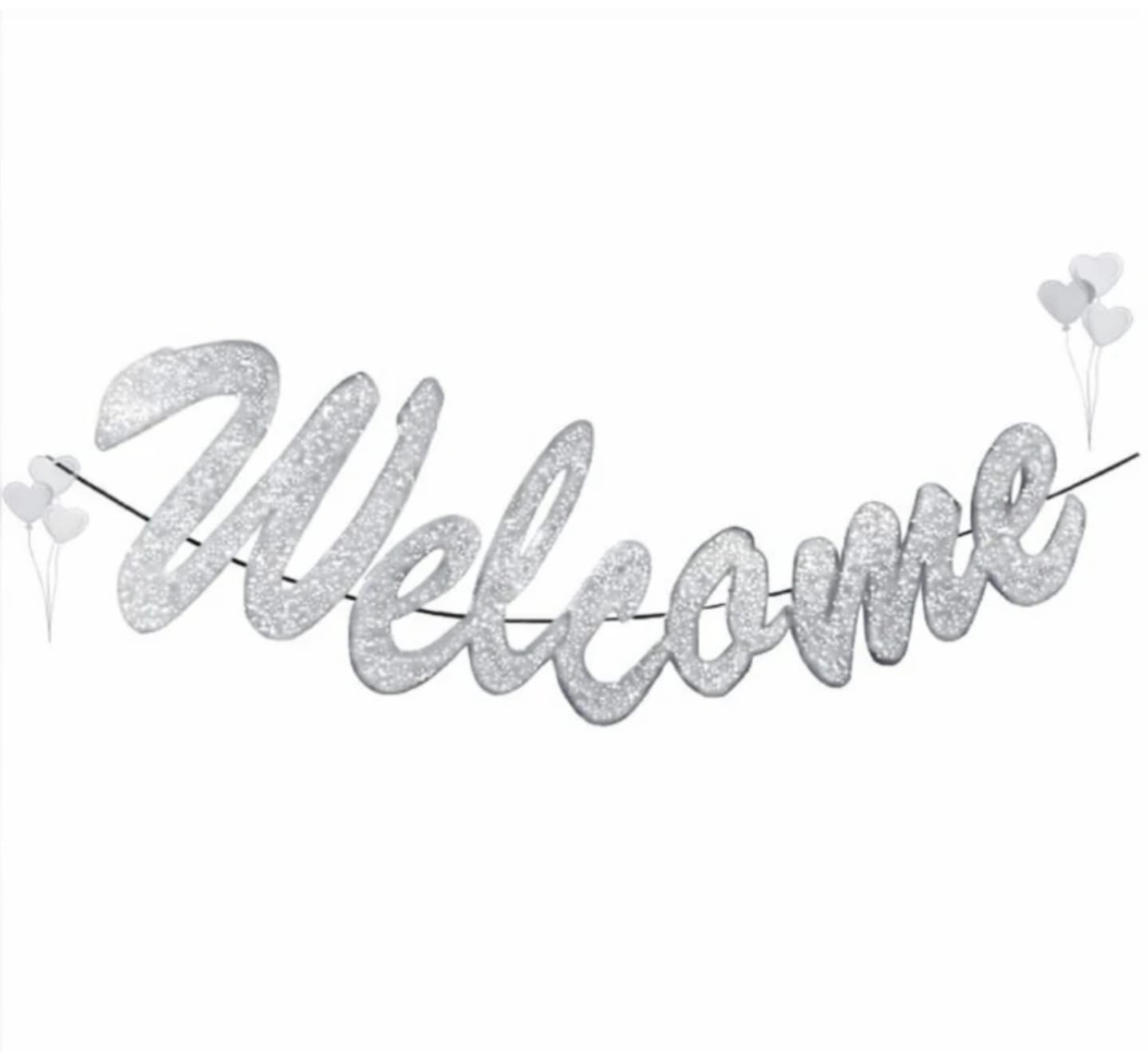 Welcome Silver Glitter Cursive Paper Banner