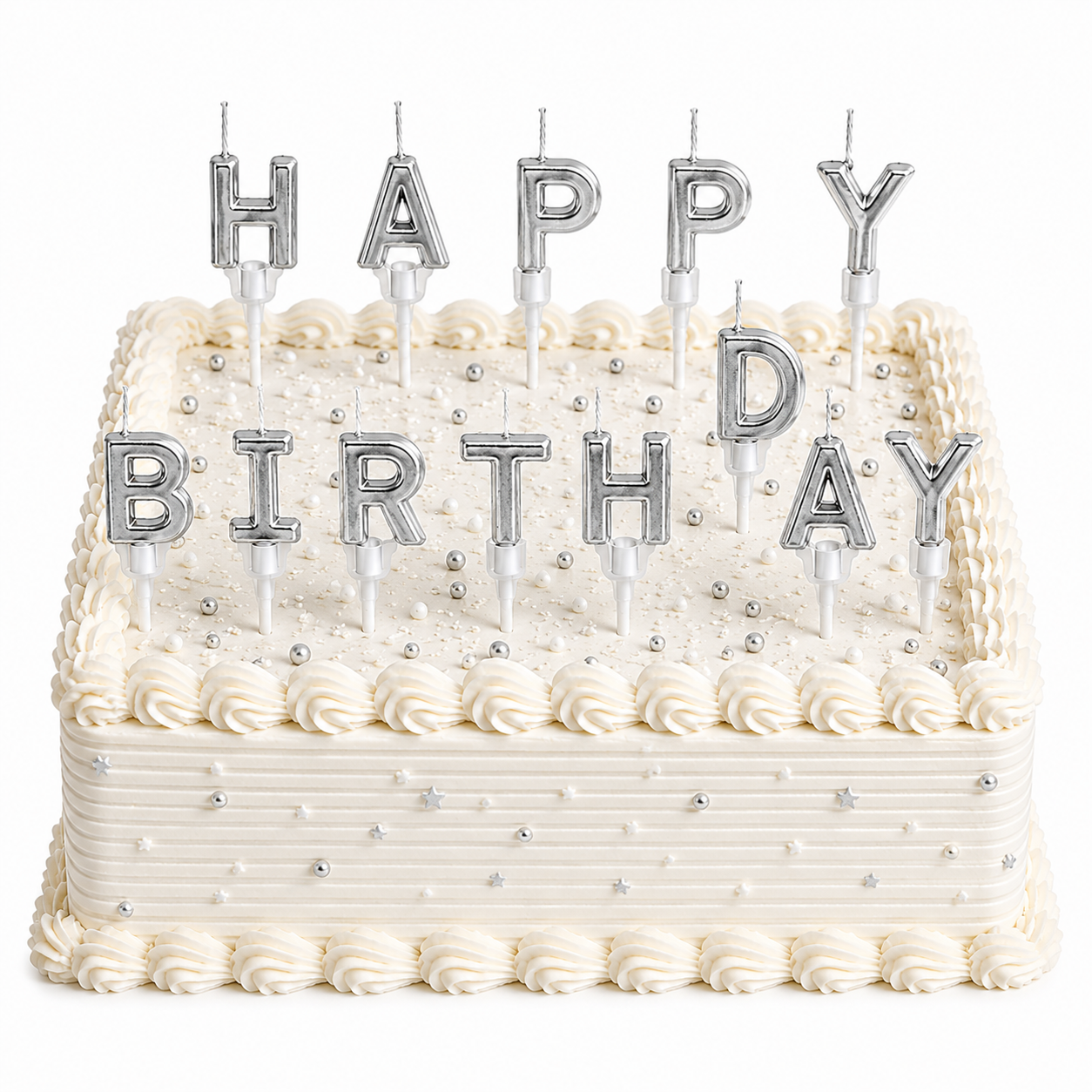 Happy Birthday Silver Letter Candles