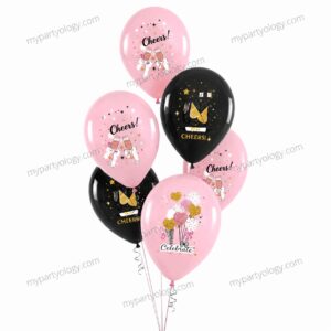 Happy Birthday Cheers Pink & Black Balloon Set (Pack of 6)
