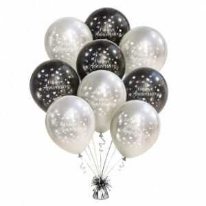 Happy Anniversary Black & Grey Latex Balloons Set (Pack of 10)