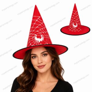 Witch Red & White Spiderweb Hat
