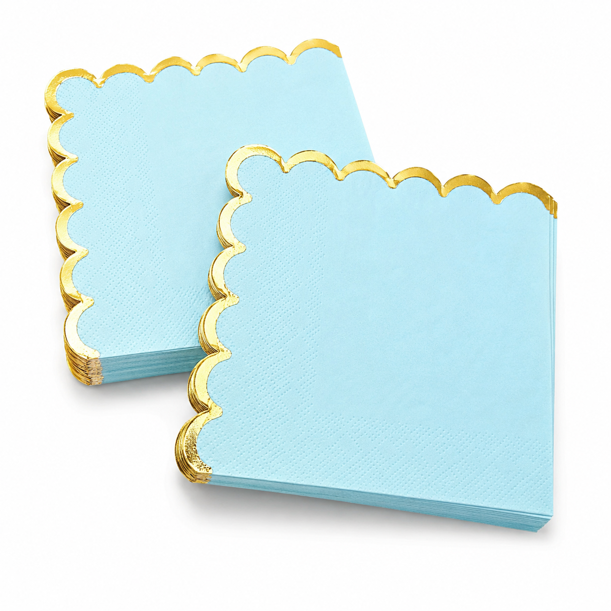 Blue With Scallop Gold Luncheon Paper Napkins