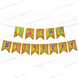 Gold Glitter Bright Coloured Happy Birthday Banner