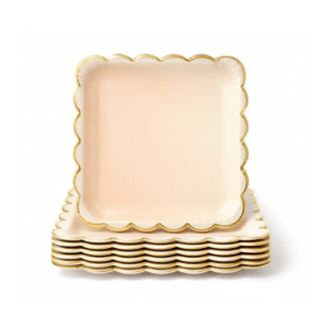 Peach Square With Gold Scallop Paper Plates (Pack of 10)